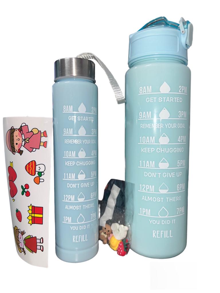 Combo x2 Termo Botella Agua Motivacional Pines Y Sticker  1 lt + 500ml